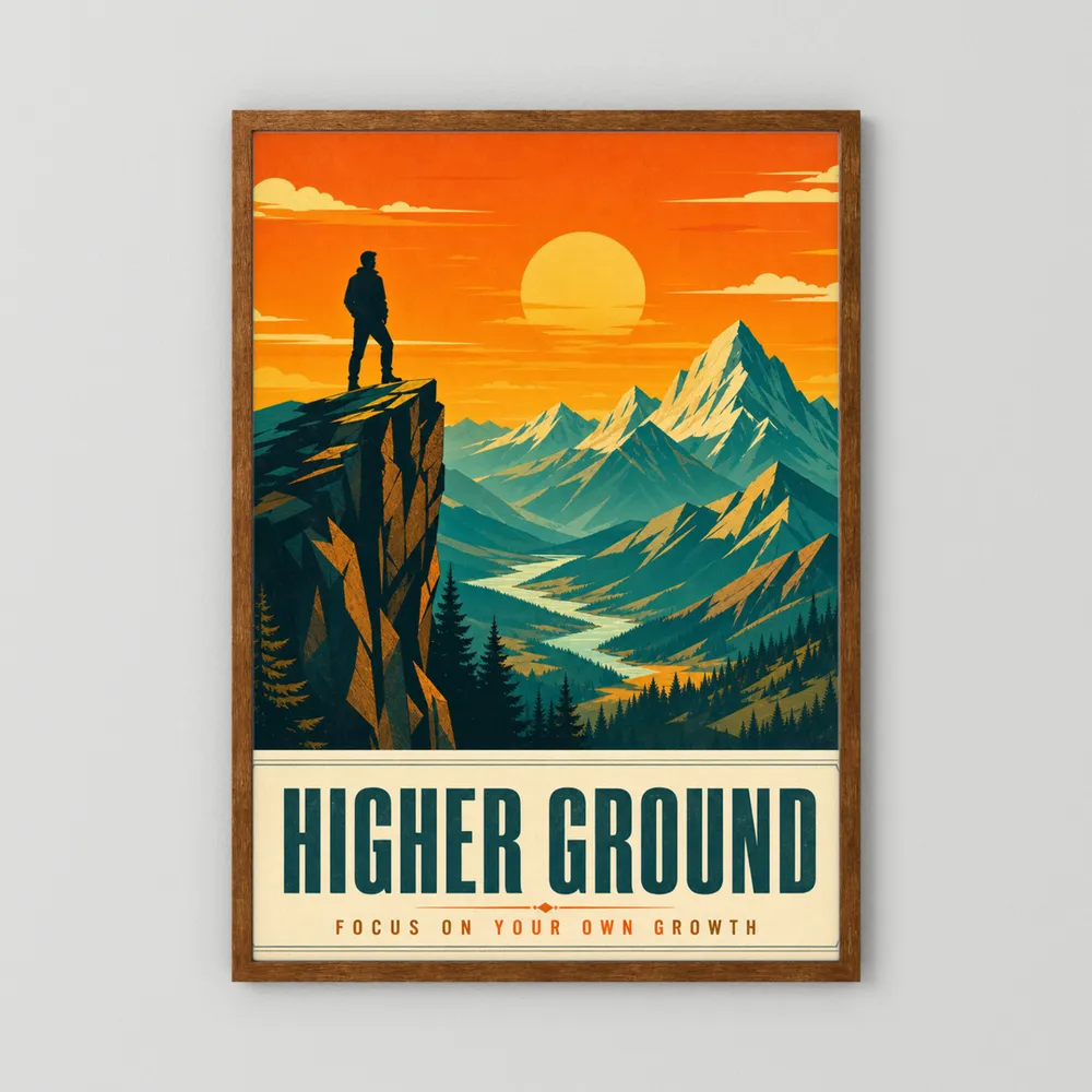Higher Ground – Retro Mountain Landscape Art Print