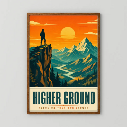 Higher Ground – Retro Mountain Landscape Art Print