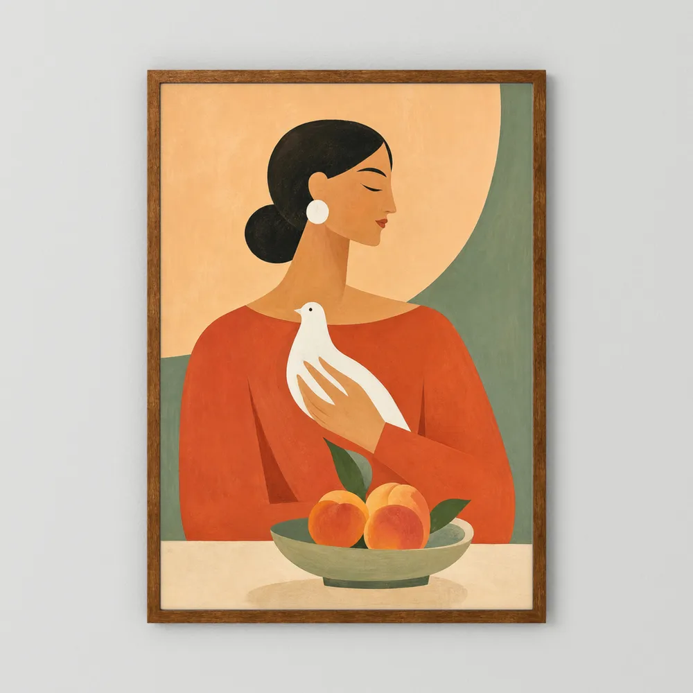 Woman Holding White Dove Minimalist Boho Art Print