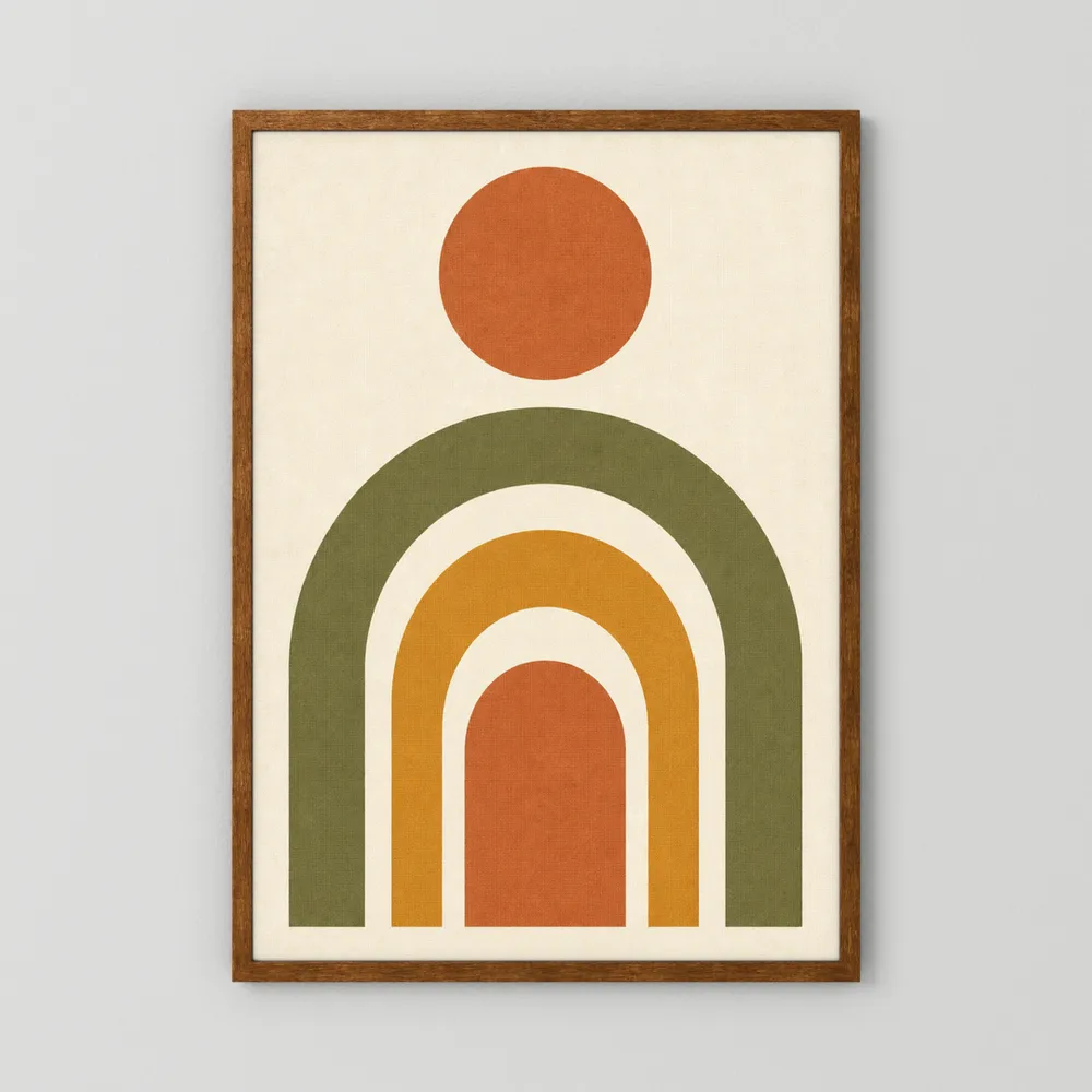 Terracotta Rainbow Sun Boho Minimalist Art Print