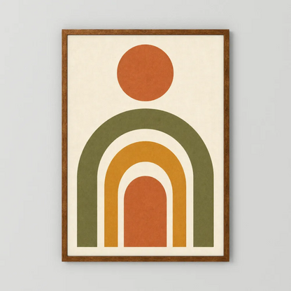 Terracotta Rainbow Sun Boho Minimalist Art Print