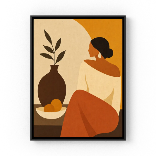 Boho Woman with Ceramic Vase Minimalist Portrait Art Print