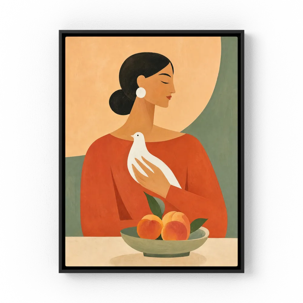 Woman Holding White Dove Minimalist Boho Art Print