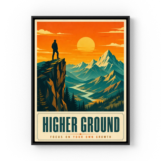 Higher Ground – Retro Mountain Landscape Art Print