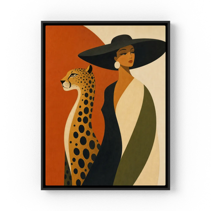 Glamorous Woman in Black Hat with Cheetah Mid-Century Art Print