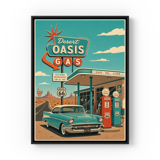 Desert Oasis Gas Station Route 66 Vintage Art Print