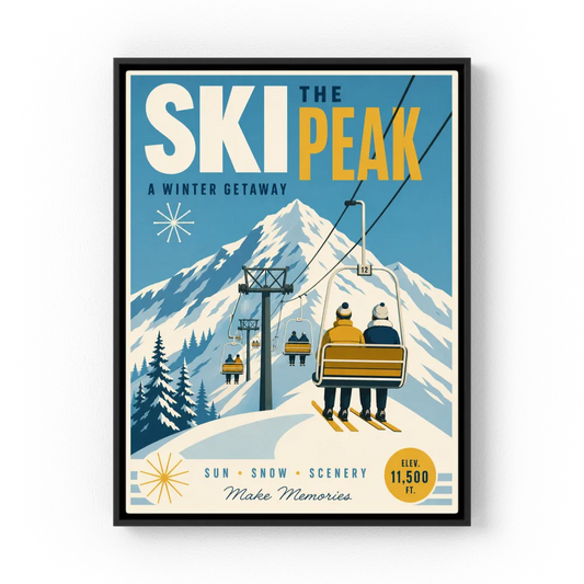 Ski The Peak Winter Getaway Retro Travel Art Print
