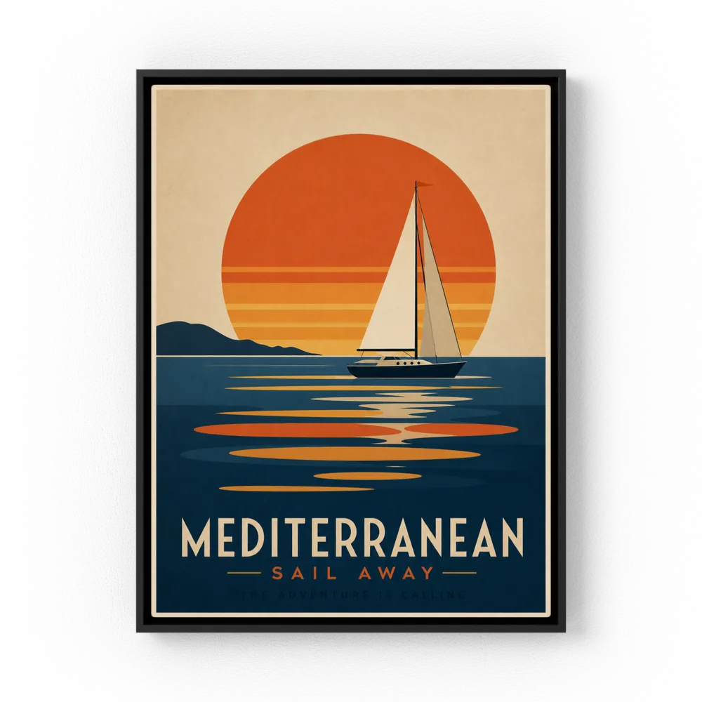 Mediterranean Sail Away Vintage Travel Poster Art Print