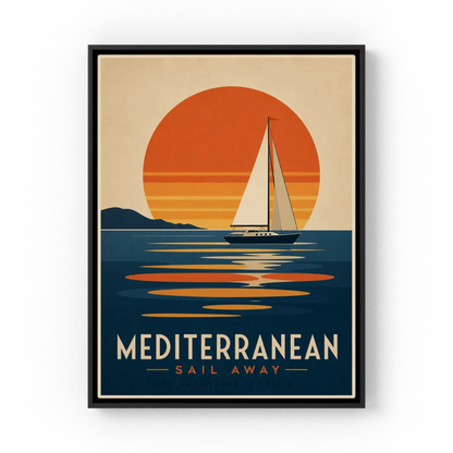 Mediterranean Sail Away Vintage Travel Poster Art Print
