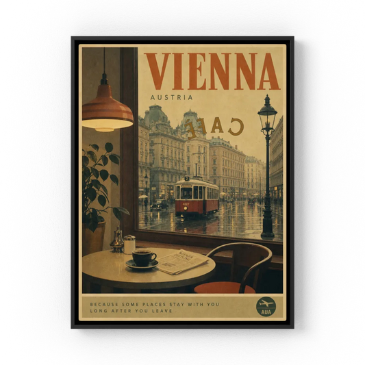 Vienna Austria Vintage Cafe Tram Travel Poster Art Print