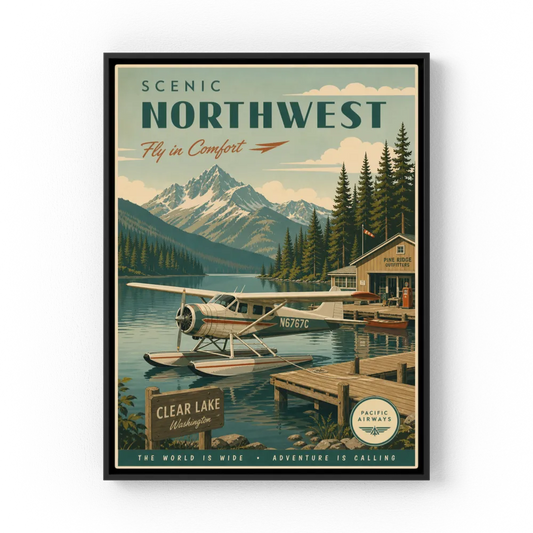 Scenic Northwest Clear Lake Washington Seaplane Vintage Travel Poster Art Print
