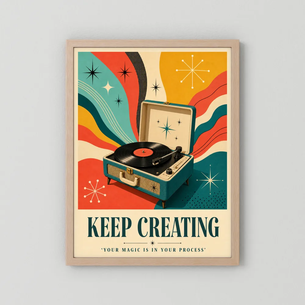 Keep Creating – Retro Vinyl Player Art Print