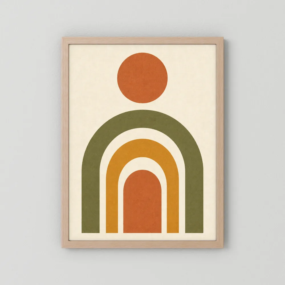 Terracotta Rainbow Sun Boho Minimalist Art Print