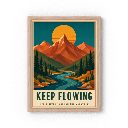 Keep Flowing – Retro Mountain & River Art Print