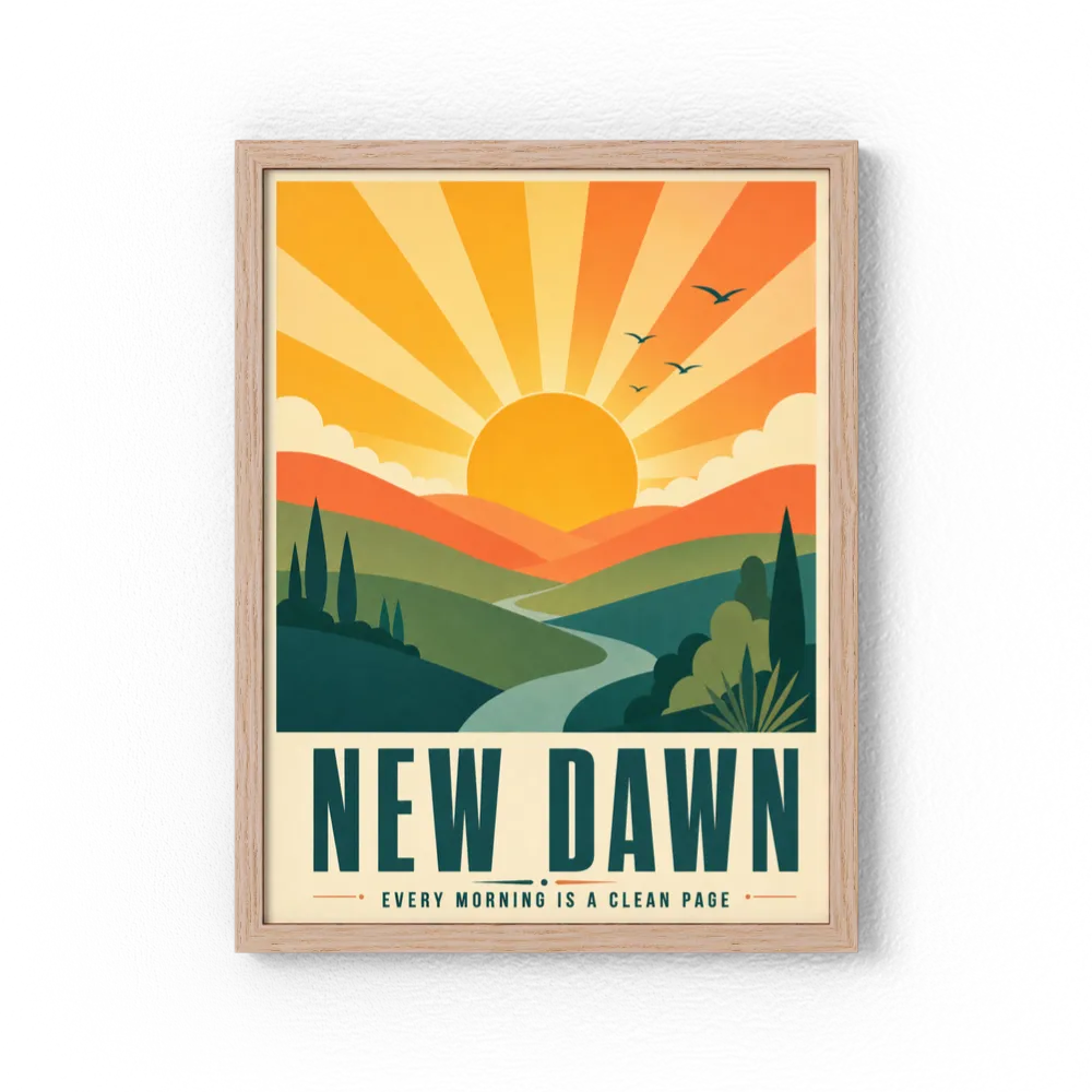 New Dawn – Retro Sunrise Landscape Art Print