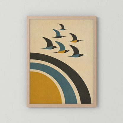 Mid-Century Modern Birds in Flight Abstract Art Print