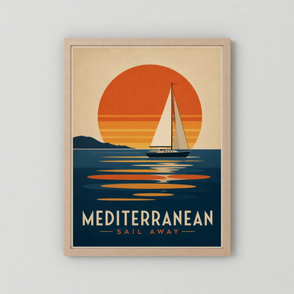 Mediterranean Sail Away Vintage Travel Poster Art Print