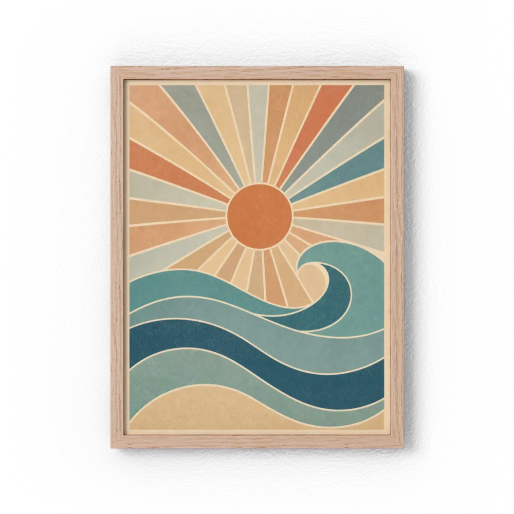 Retro Rising Sun & Ocean Wave Art Print