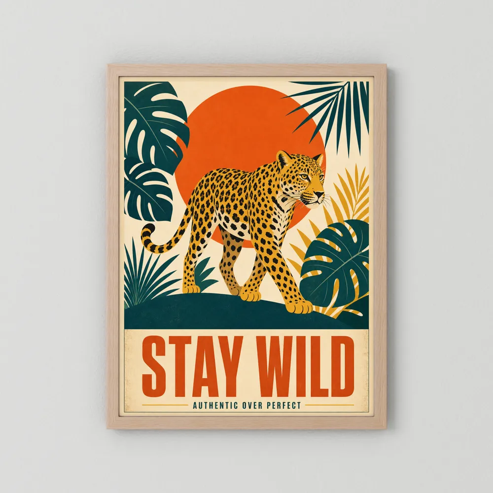 Stay Wild Leopard – Retro Jungle Art Print