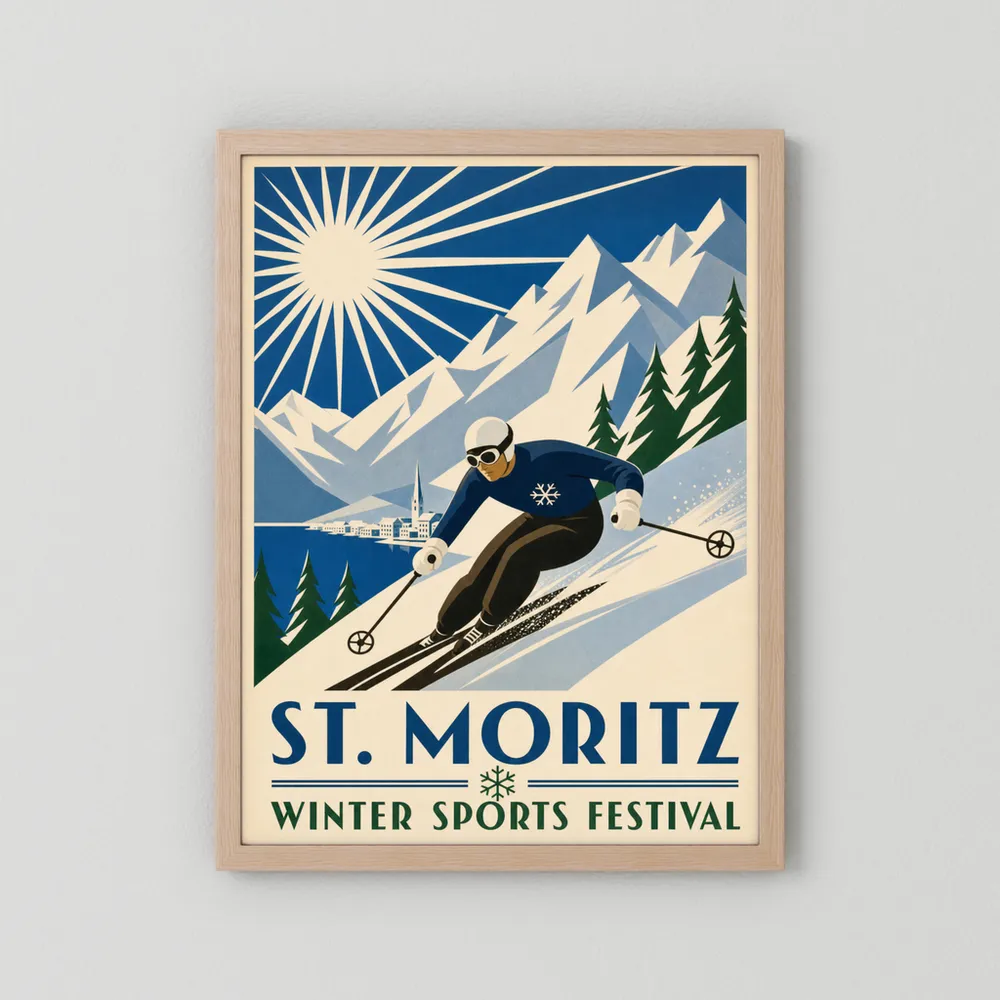St. Moritz: Winter Sports Festival – Vintage Swiss Alps Ski Poster Print