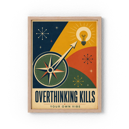Overthinking Kills – Retro Compass & Idea Art Print
