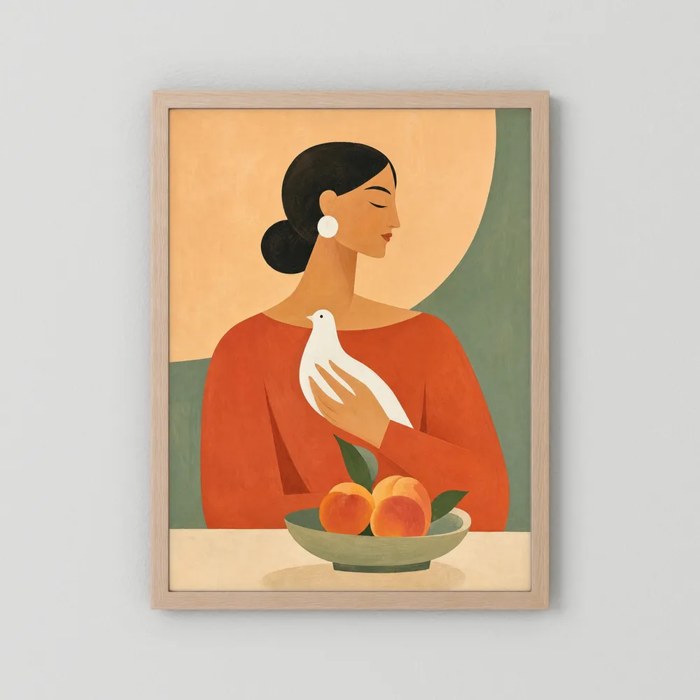 Woman Holding White Dove Minimalist Boho Art Print