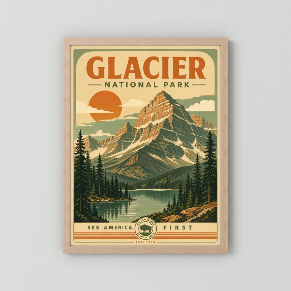 Glacier National Park Vintage Travel Poster Art Print