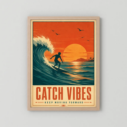 Catch Vibes – Retro Surfing Ocean Art Print