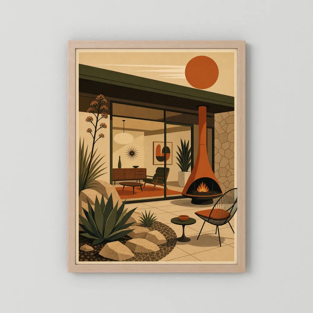Mid-Century Modern Desert Oasis Art Print
