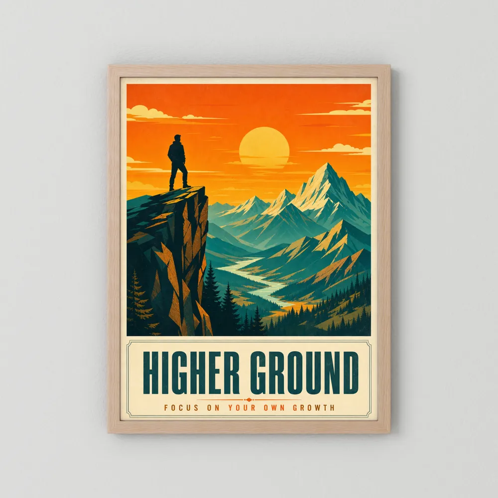 Higher Ground – Retro Mountain Landscape Art Print