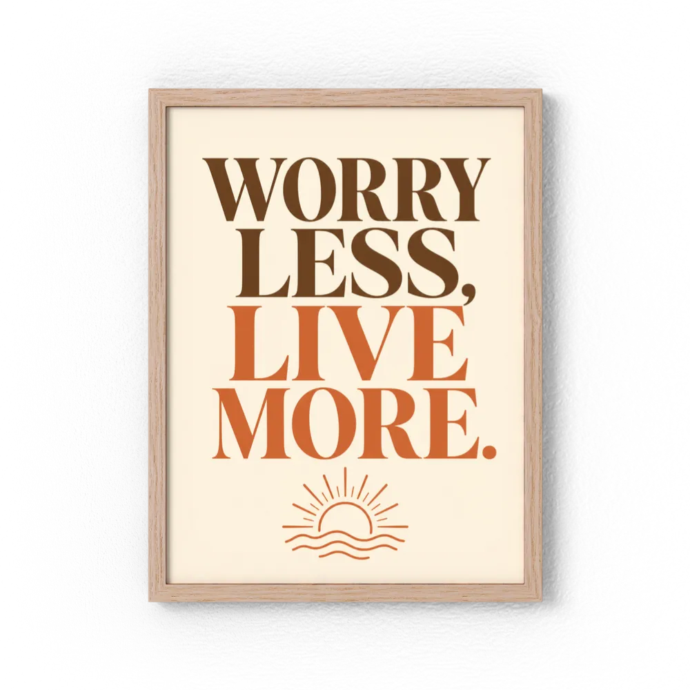 "Worry Less, Live More" Retro Sunset Art Print