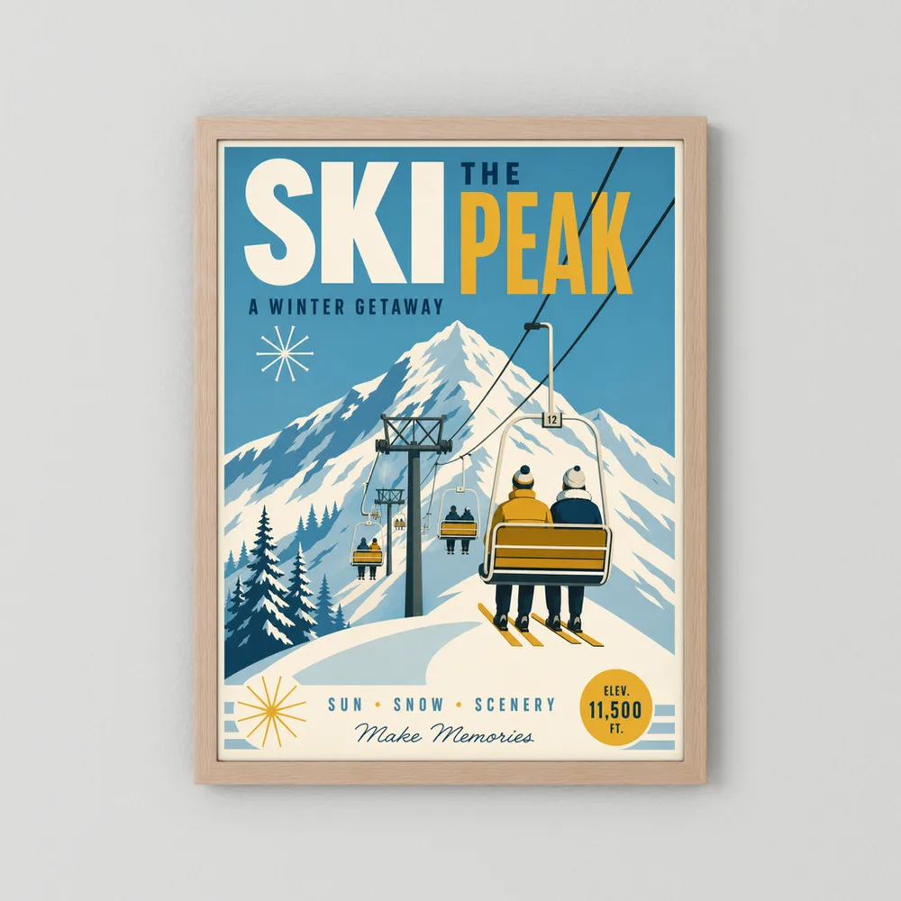 Ski The Peak Winter Getaway Retro Travel Art Print