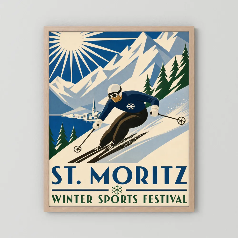 St. Moritz: Winter Sports Festival – Vintage Swiss Alps Ski Poster Print