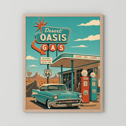 Desert Oasis Gas Station Route 66 Vintage Art Print