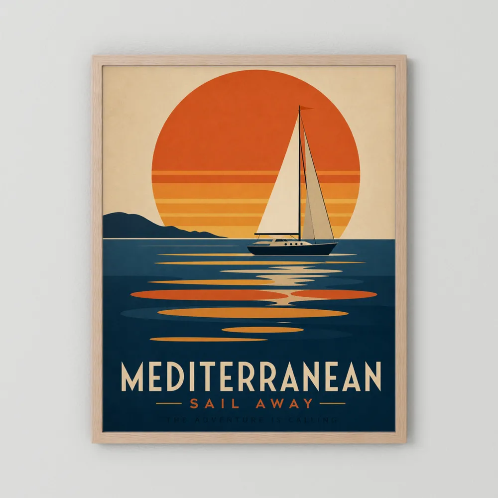 Mediterranean Sail Away Vintage Travel Poster Art Print