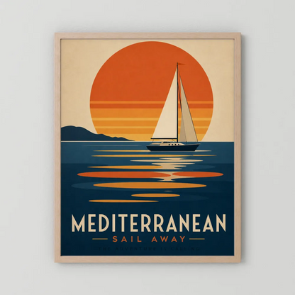 Mediterranean Sail Away Vintage Travel Poster Art Print