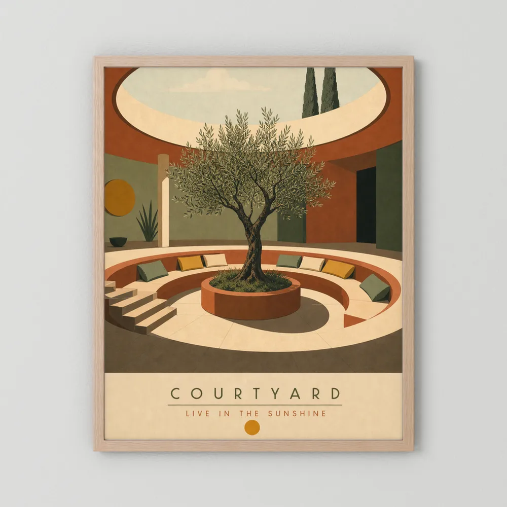 Courtyard Live In The Sunshine Olive Tree Art Print