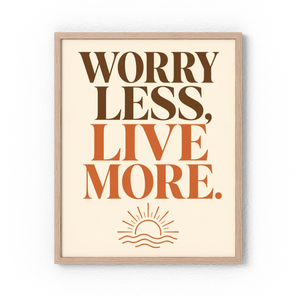 "Worry Less, Live More" Retro Sunset Art Print