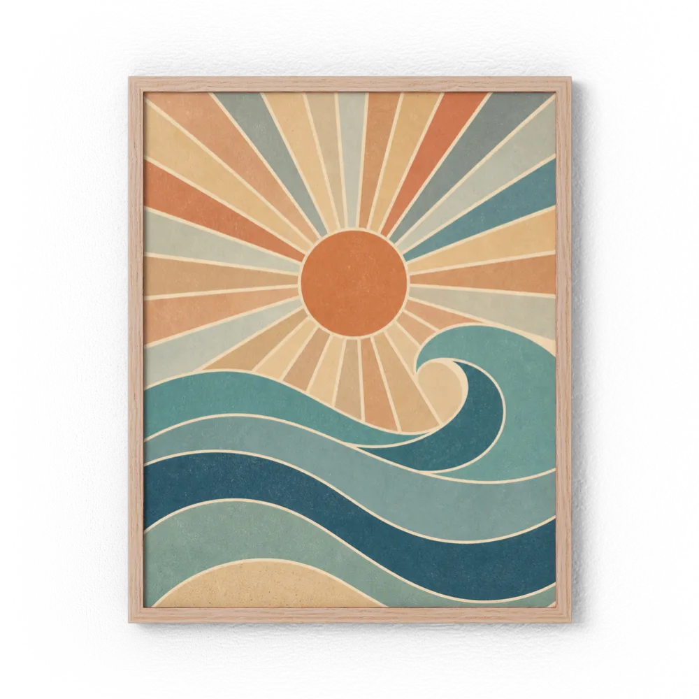 Retro Rising Sun & Ocean Wave Art Print