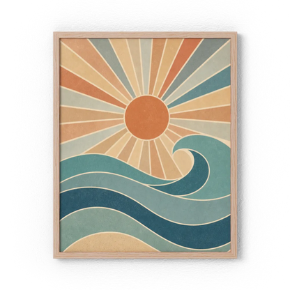 Retro Rising Sun & Ocean Wave Art Print