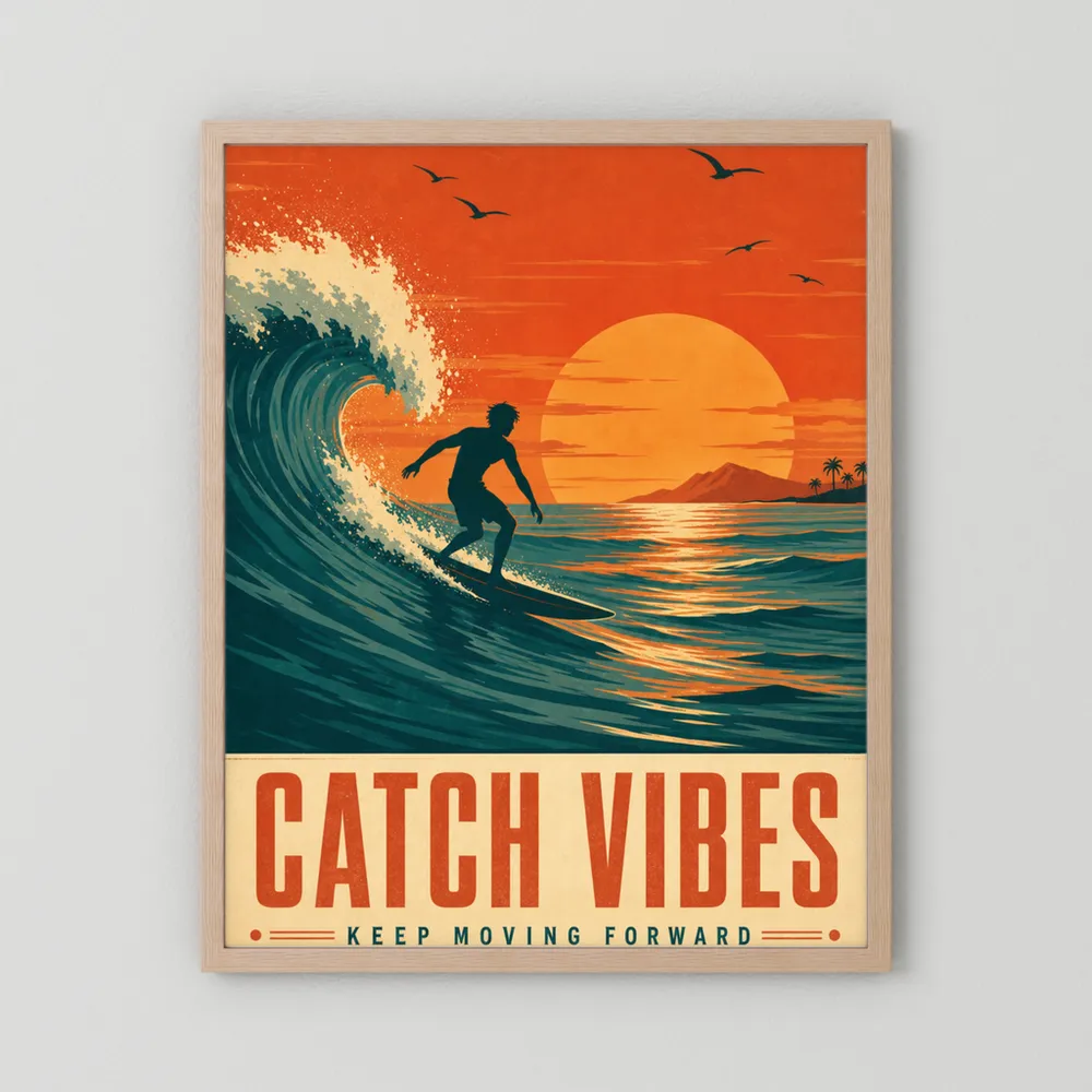 Catch Vibes – Retro Surfing Ocean Art Print