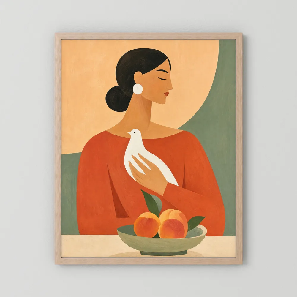 Woman Holding White Dove Minimalist Boho Art Print