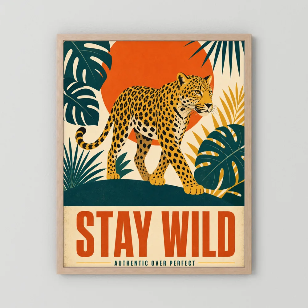 Stay Wild Leopard – Retro Jungle Art Print