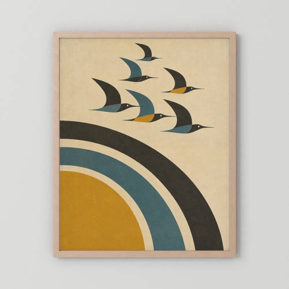 Mid-Century Modern Birds in Flight Abstract Art Print