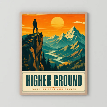 Higher Ground – Retro Mountain Landscape Art Print