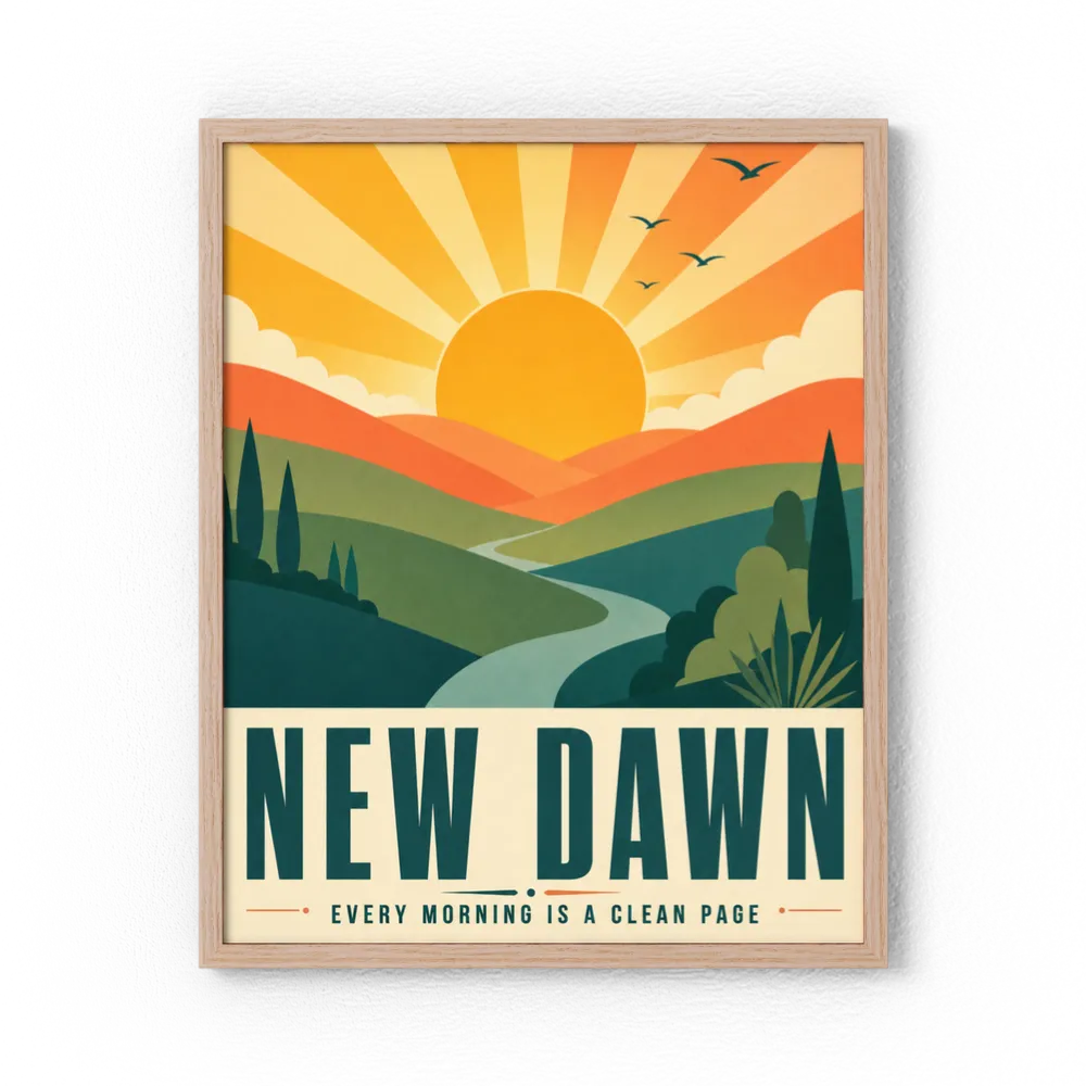 New Dawn – Retro Sunrise Landscape Art Print