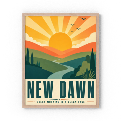 New Dawn – Retro Sunrise Landscape Art Print
