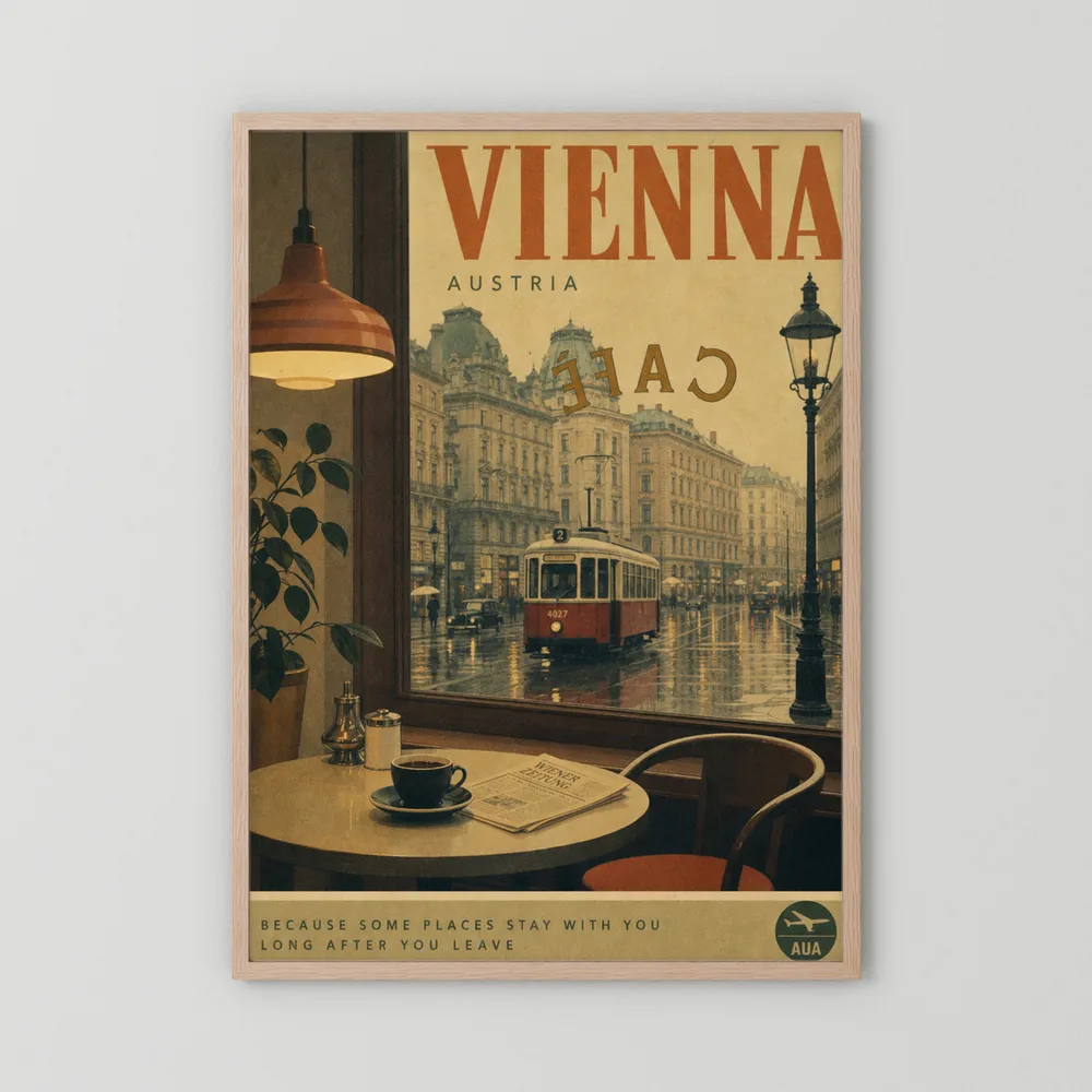 Vienna Austria Vintage Cafe Tram Travel Poster Art Print