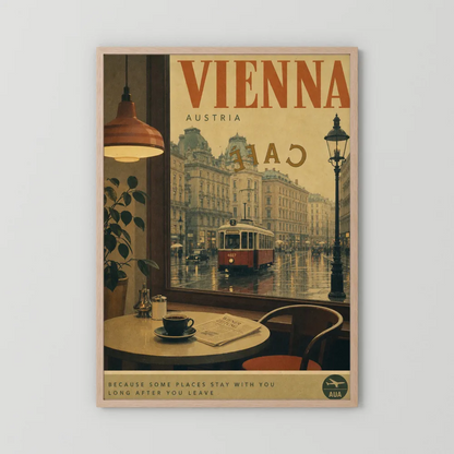 Vienna Austria Vintage Cafe Tram Travel Poster Art Print