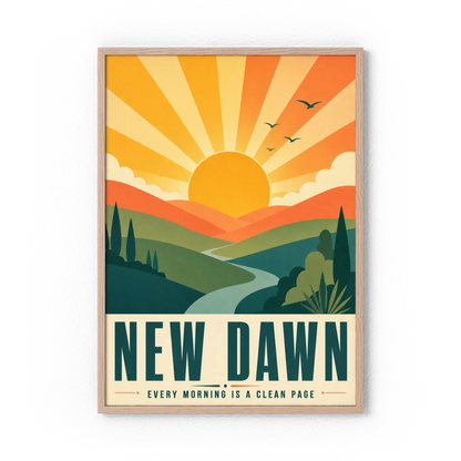 New Dawn – Retro Sunrise Landscape Art Print